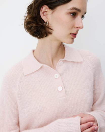 Pull polo en maille texturée boutonné nude Alevan