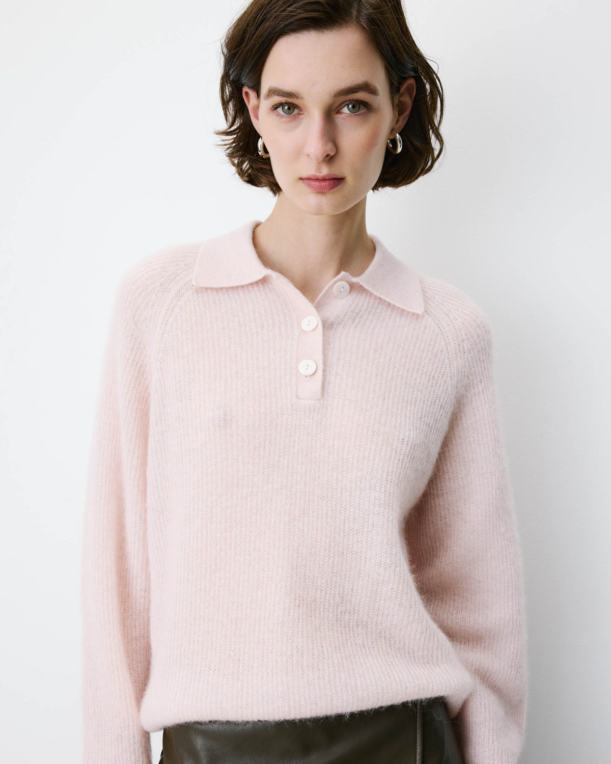 Pull polo en maille texturée boutonné nude Alevan