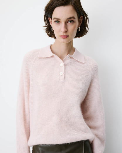 Pull polo en maille texturée boutonné nude Alevan