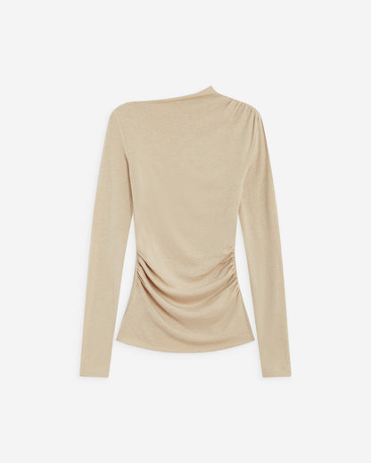 Top drapé asymétrique manches longues sable Aurygny