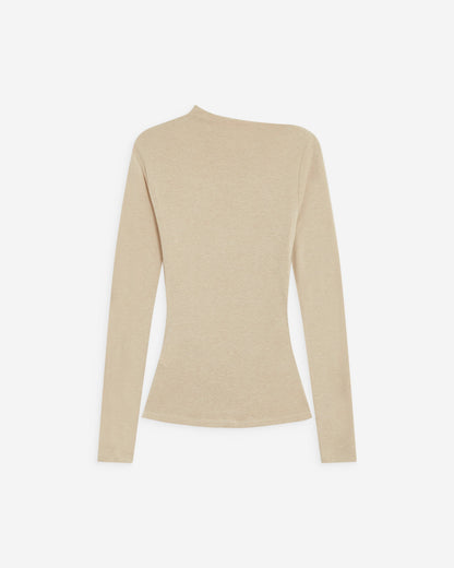 Top drapé asymétrique manches longues sable Aurygny