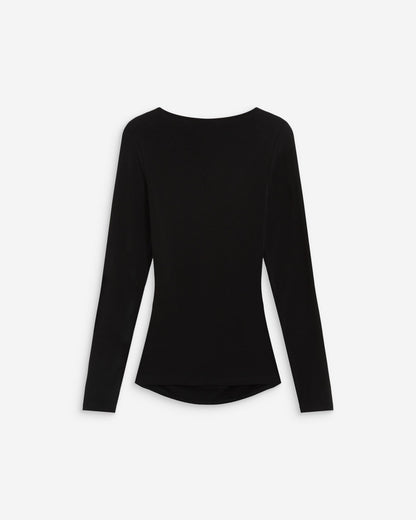 Top froncé col V croisé manches longues noir Azul
