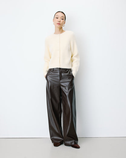 Cardigan doux col rond boutonné vanille Aleron