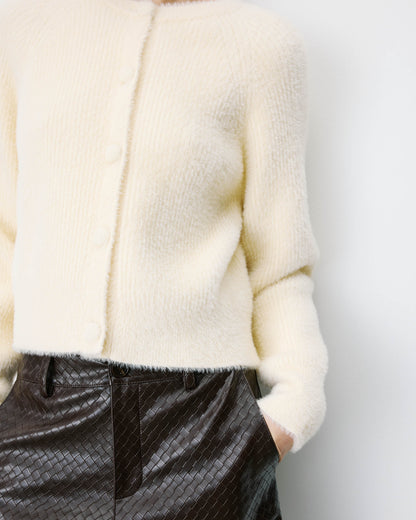 Cardigan doux col rond boutonné vanille Aleron