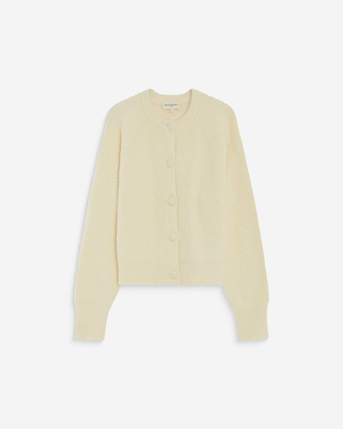 Cardigan doux col rond boutonné vanille Aleron