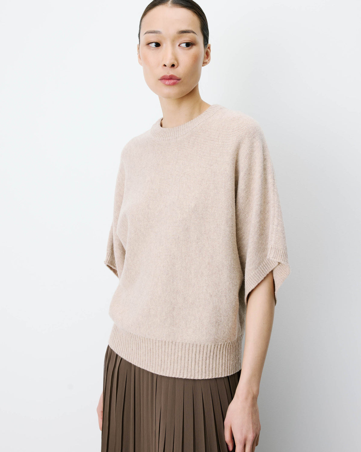 Pull oversize manches kimono 3/4 beige Almus