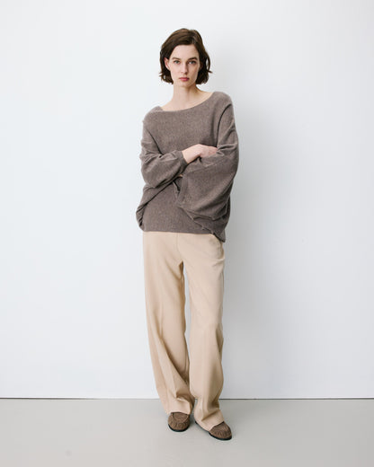 Pull poncho col bateau manches larges taupe Adela