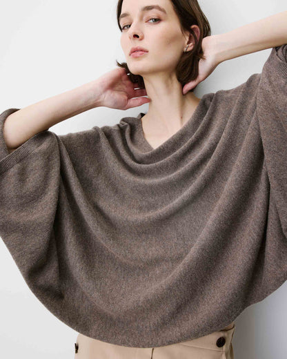 Pull poncho col bateau manches larges taupe Adela