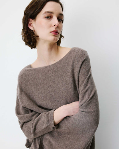 Pull poncho col bateau manches larges taupe Adela