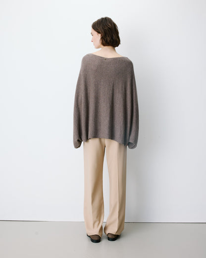 Pull poncho col bateau manches larges taupe Adela