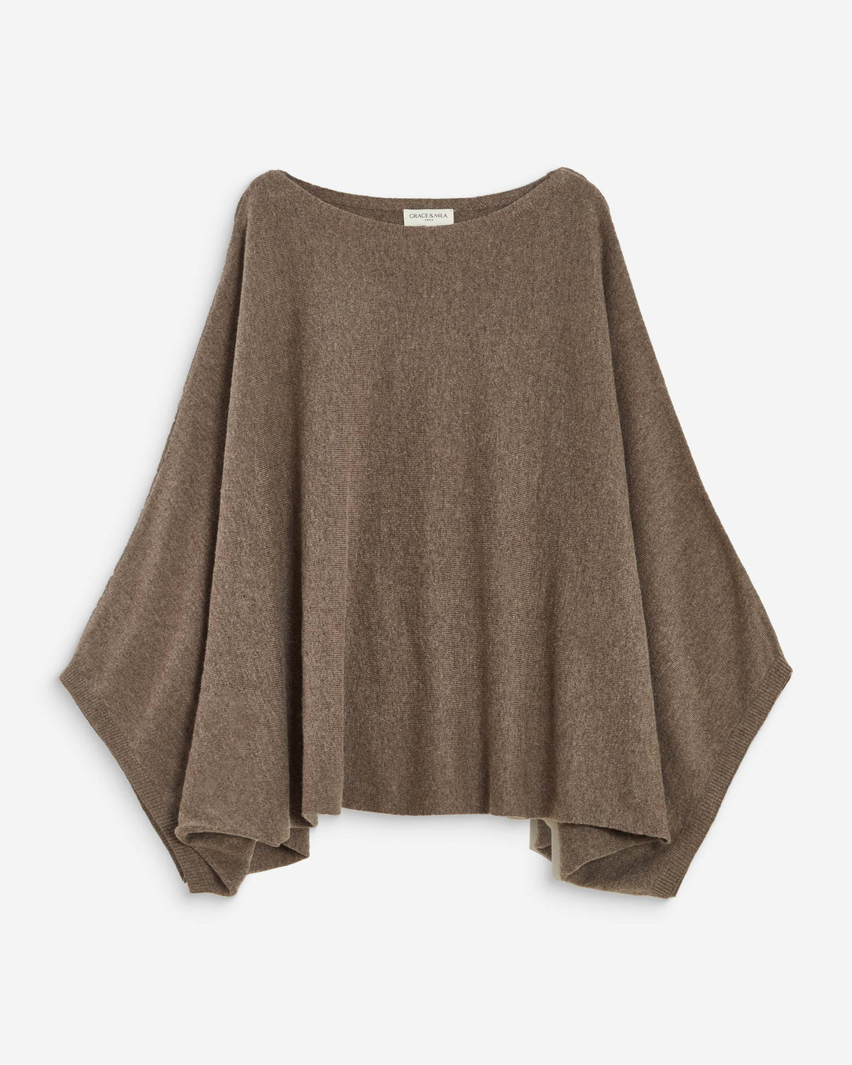 Pull poncho col bateau manches larges taupe Adela