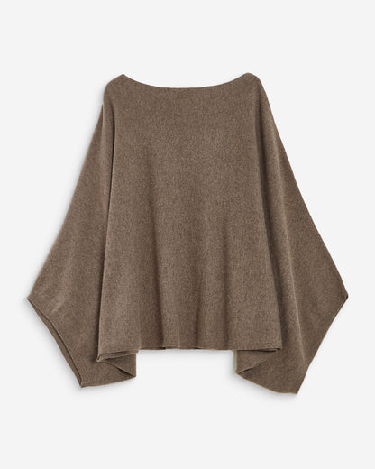 Pull poncho col bateau manches larges taupe Adela