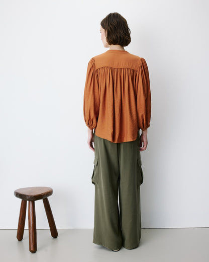 Blouse ample manches bouffantes 3/4 col V camel Auriane