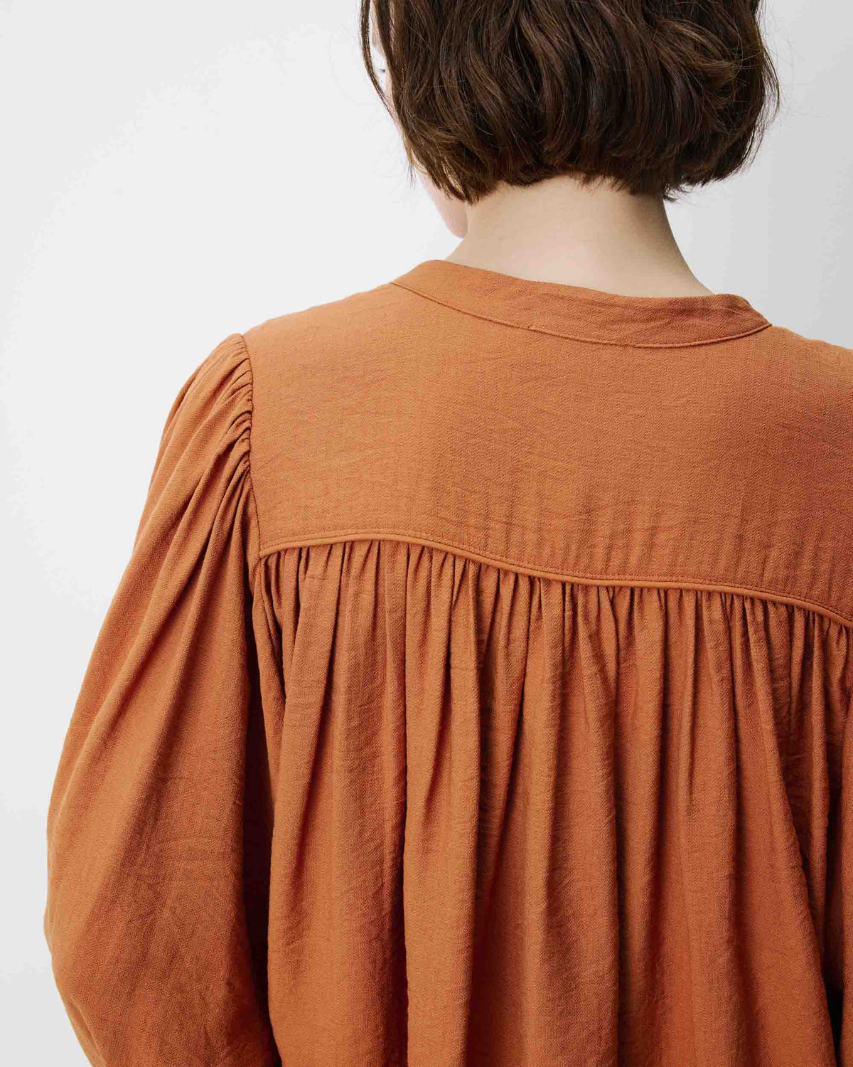 Blouse ample manches bouffantes 3/4 col V camel Auriane
