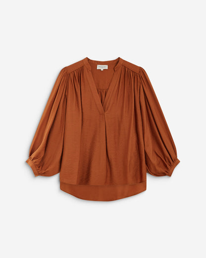 Blouse ample manches bouffantes 3/4 col V camel Auriane