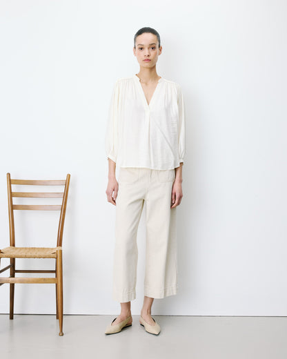 Blouse ample manches bouffantes 3/4 col V ecru Auriane