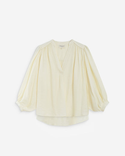 Blouse ample manches bouffantes 3/4 col V ecru Auriane