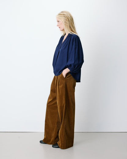 Blouse ample manches bouffantes 3/4 col V marine Auriane