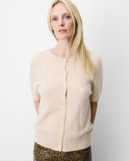 Cardigan manches courtes col rond beige Akarios