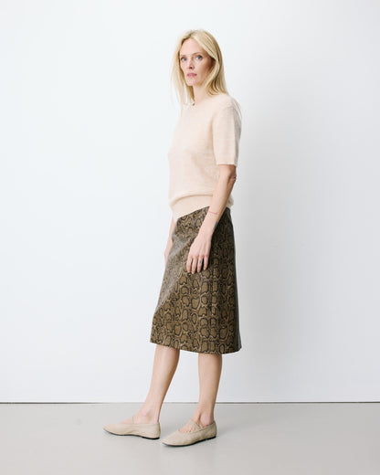 Cardigan manches courtes col rond beige Akarios