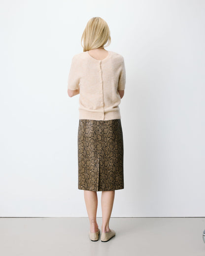 Cardigan manches courtes col rond beige Akarios