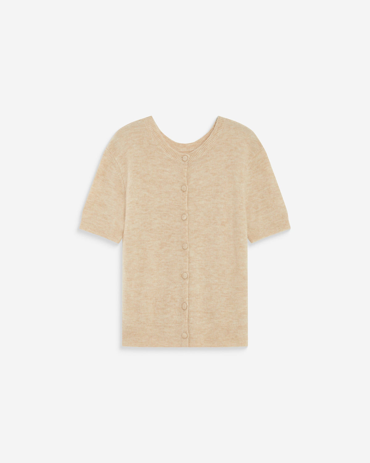 Cardigan manches courtes col rond beige Akarios