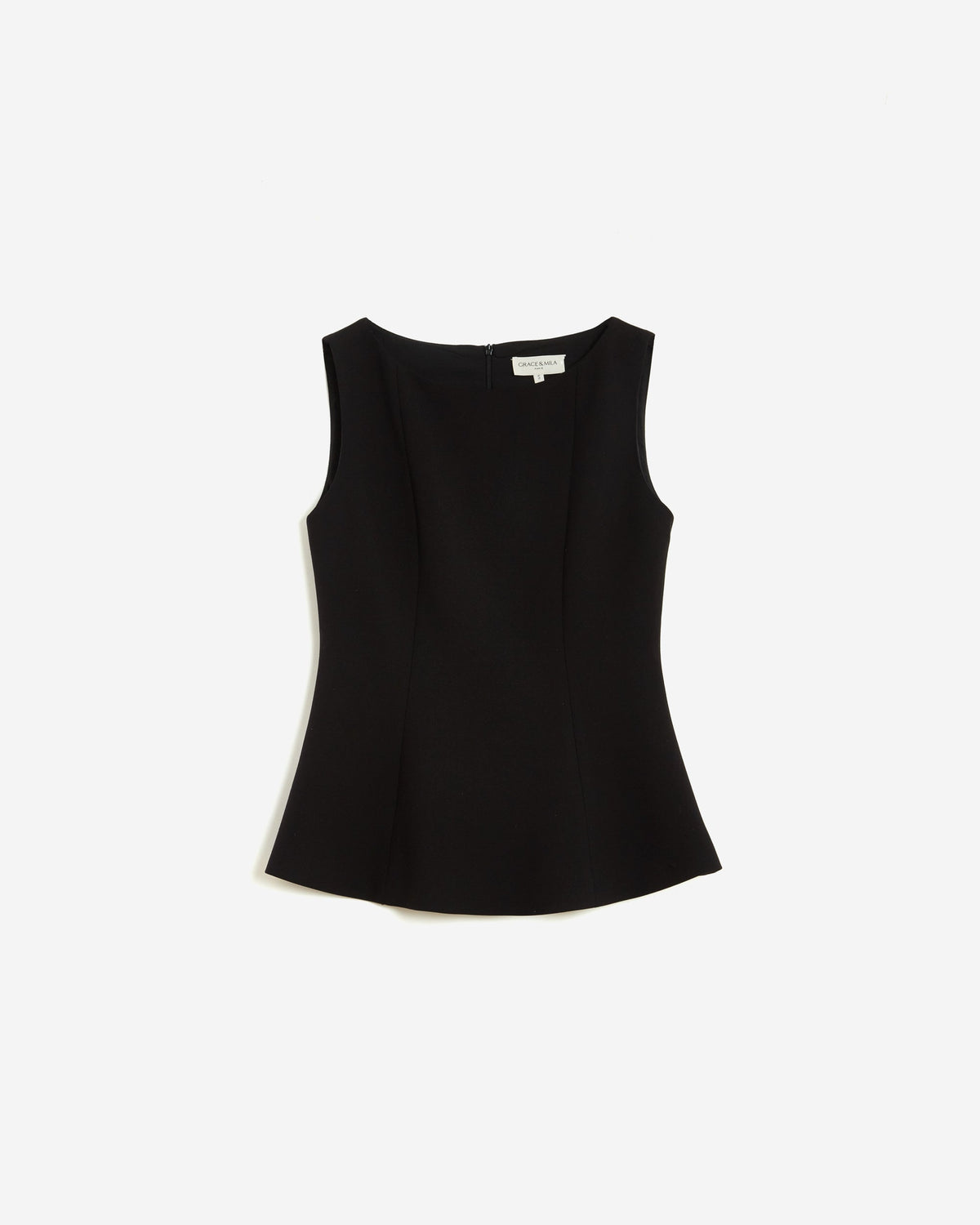 Top peplum sans manches col rond noir Argent