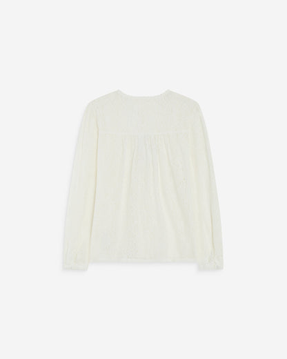 Blouse en dentelle col V manches longues ivoire Aurora