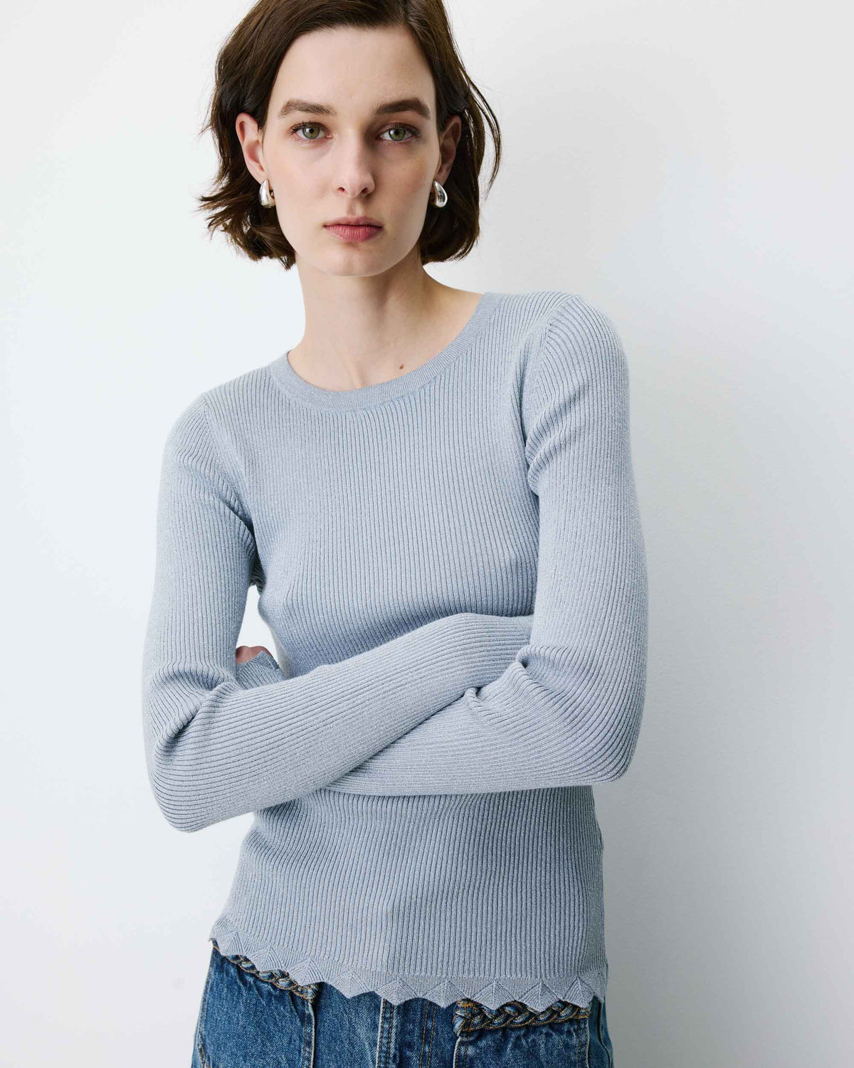 Pull ajusté en maille fine lurex ciel Abbott