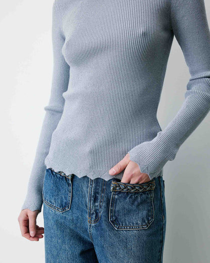 Pull ajusté en maille fine lurex ciel Abbott