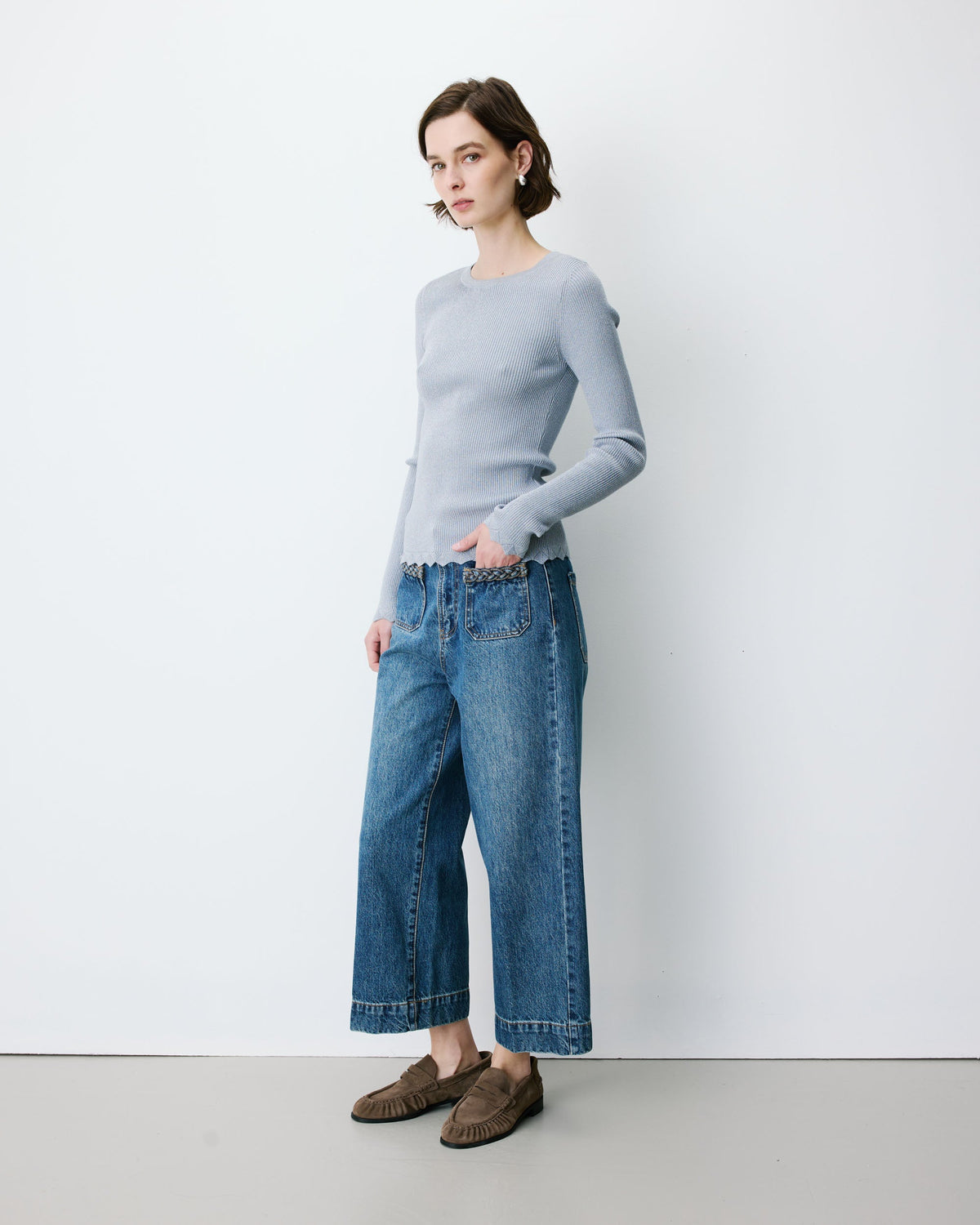 Pull ajusté en maille fine lurex ciel Abbott