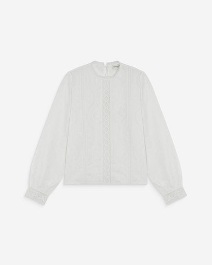 Blouse en broderie anglaise dos à nouer ivoire Abigail