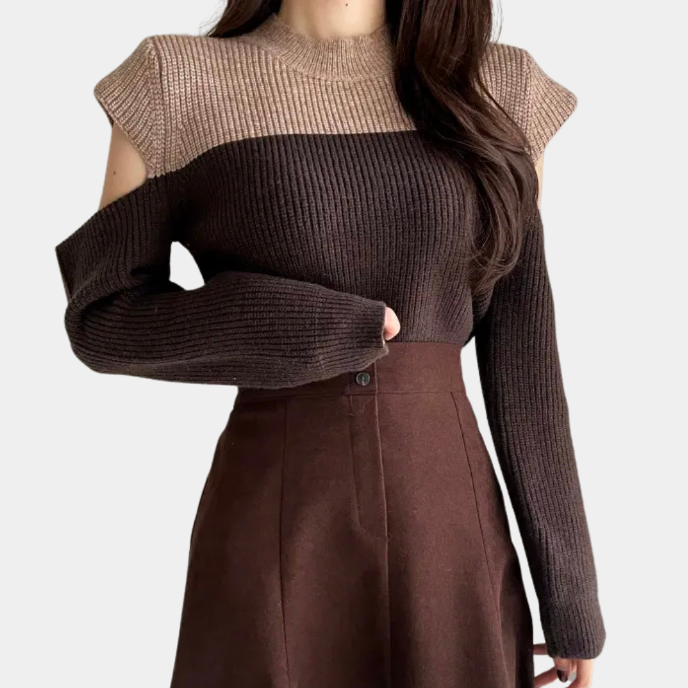 Rosette | Pull Femme Bicolore en Maille avec Manches Découpées et Col Rond Chic
