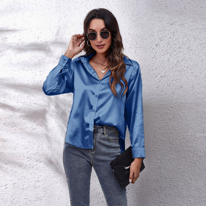Joëlle-Lou | Blouse Longue à Manches en Satin Élégante pour Femme – Sophistiquée et Confortable