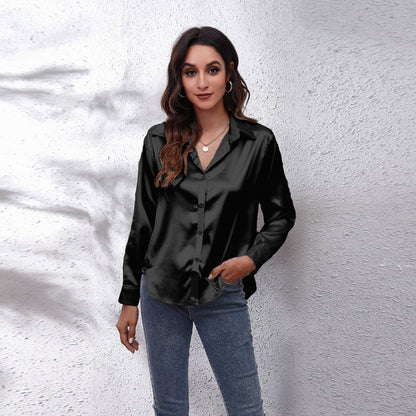 Joëlle-Lou | Blouse Longue à Manches en Satin Élégante pour Femme – Sophistiquée et Confortable