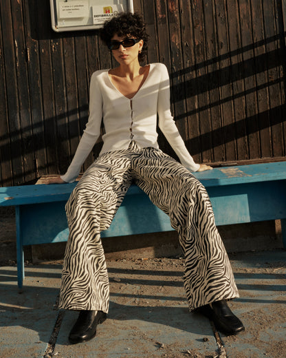 Jean taille haute loose imprimé zebre Socca