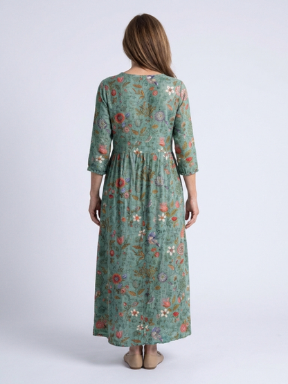 Marina | Robe Maxi à Manches Trois Quarts et Décolleté en V Floral