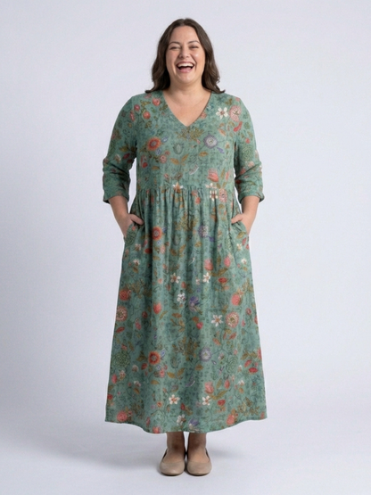 Marina | Robe Maxi à Manches Trois Quarts et Décolleté en V Floral