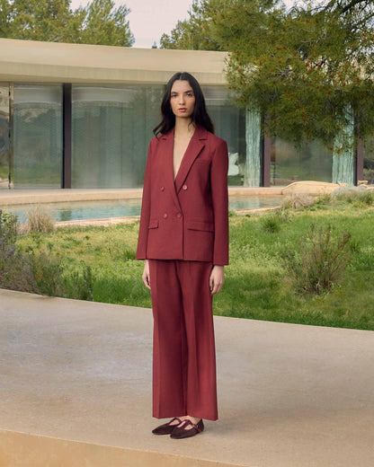 Pantalon tailleur large à plis terracotta Nilay