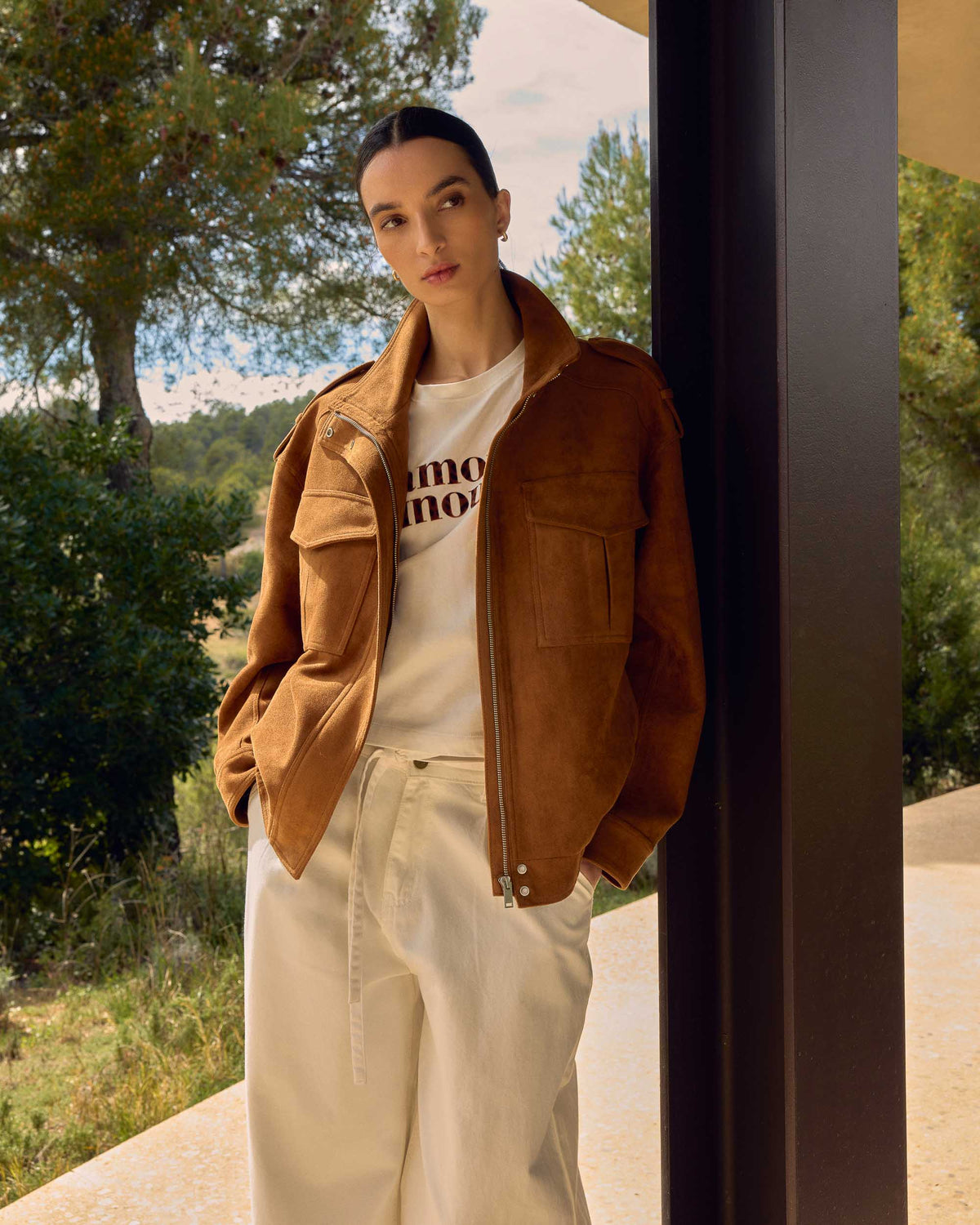 Veste oversize suédine col montant camel Arielle