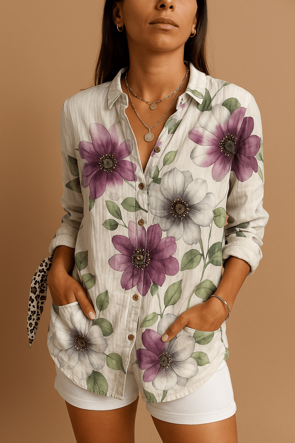 Fantille | Blouse Femme à Manches Longues Boutonnée – Imprimé Floral Bohème pour l'Été