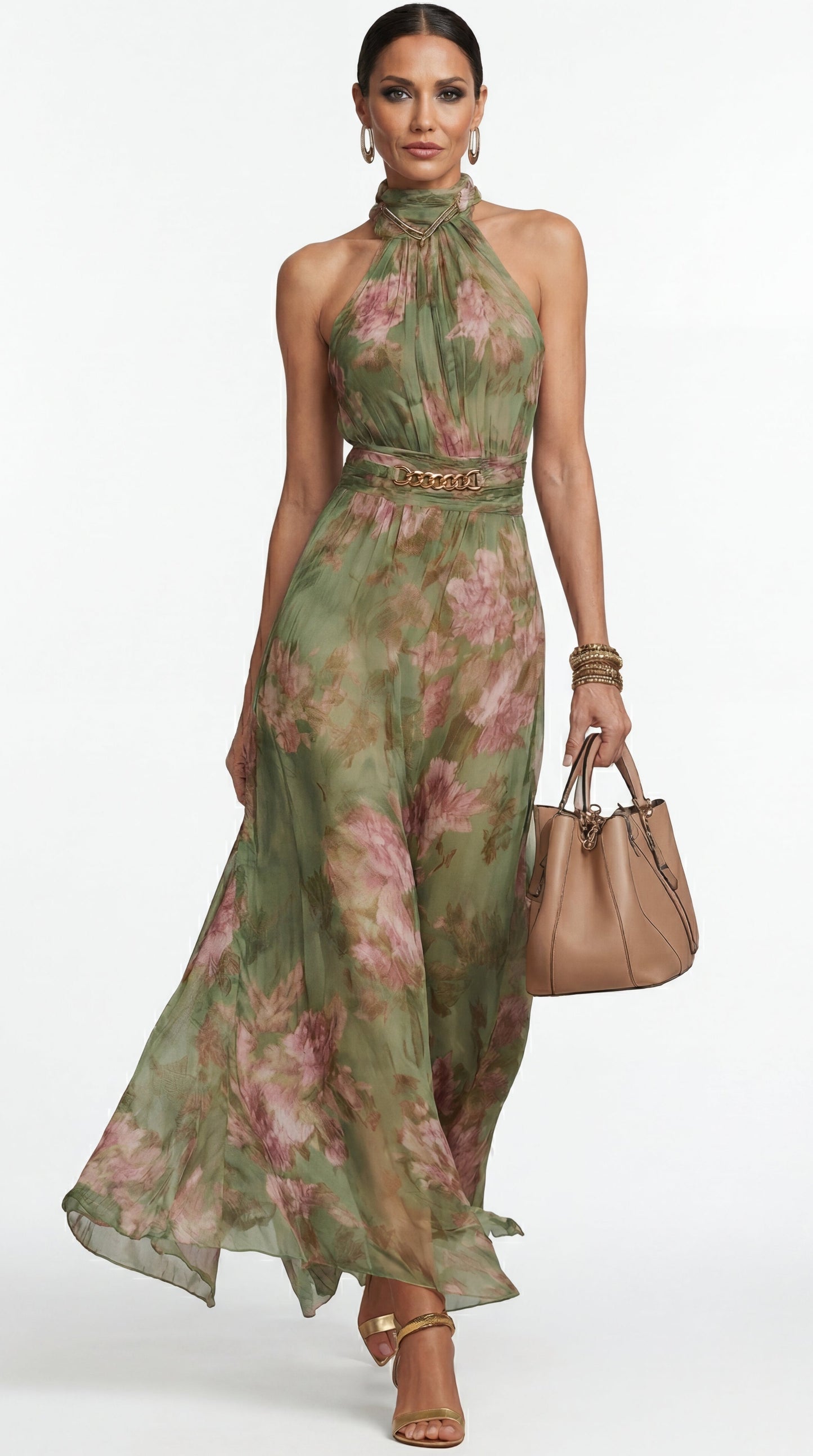 Livia™| Robe maxi halter florale élégante