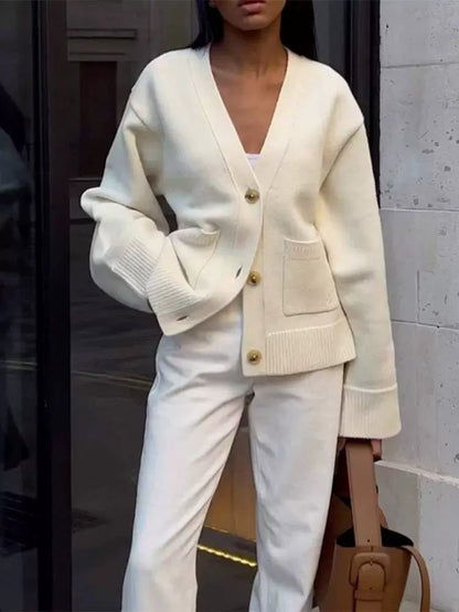 France | Cardigan Femme Oversize Col V Manche Longue Fermeture Boutonnée Tissu Doux