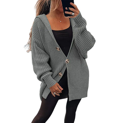 Gilet Oversize Femme | Cardigan en Maille Épaisse avec Boutons en Bois Élégants