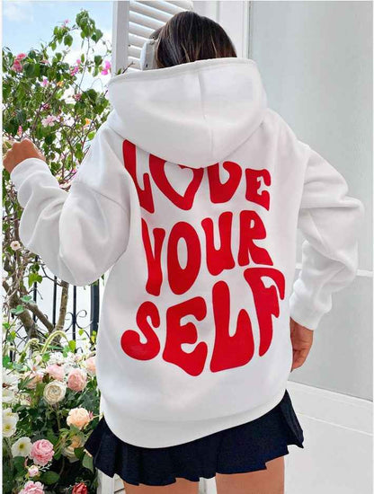 Céleste | Hoodie Femme à Capuche Imprimé “Love Yourself” Poches Kangourou