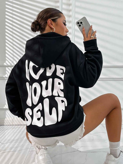 Céleste | Hoodie Femme à Capuche Imprimé “Love Yourself” Poches Kangourou