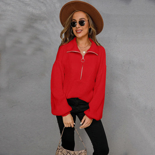 Arlette | Pull à col montant zippé en maille avec motifs floraux pour femme