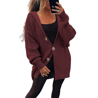 Gilet Oversize Femme | Cardigan en Maille Épaisse avec Boutons en Bois Élégants