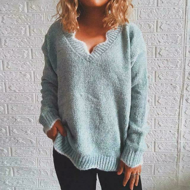 Aimée | Pull Femme Tricoté Décontracté à Col V en Couleur Unie