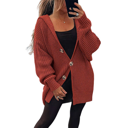 Gilet Oversize Femme | Cardigan en Maille Épaisse avec Boutons en Bois Élégants